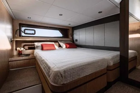 Slide: The Image of Luxurious bedroom interior of 2026 Azimut Atlantis 45 yacht with modern design. - 38