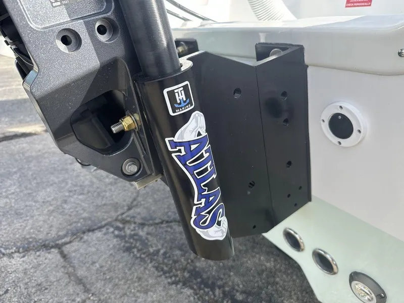 Slide: The Image of Close-up of 2025 Tidewater 2210 Cb boat motor mount with Atlas logo. - 7