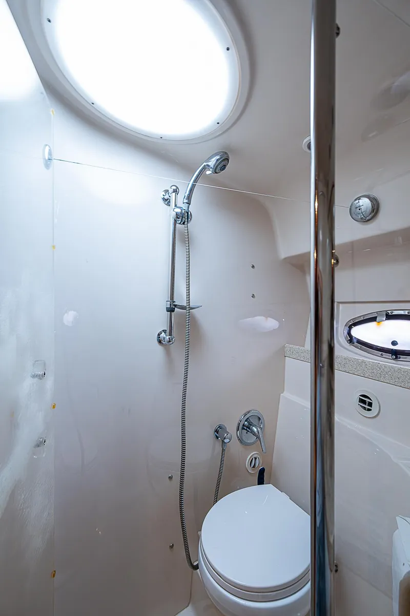 Slide: The Image of 2008 Regal Commodore 3760 IB bathroom with shower and toilet, featuring modern fixtures. - 45