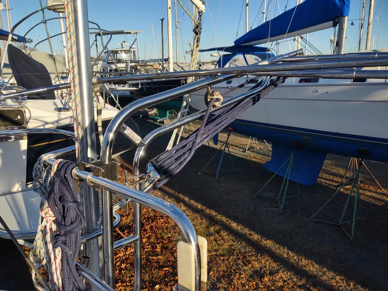 Slide: The Image of Catalina 350 MK II sailboat, 2006 model, docked with rigging and equipment visible. - 18