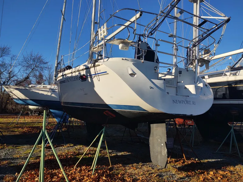 Slide: The Image of 2006 Catalina 350 MK II sailboat on stands, Newport RI. - 2