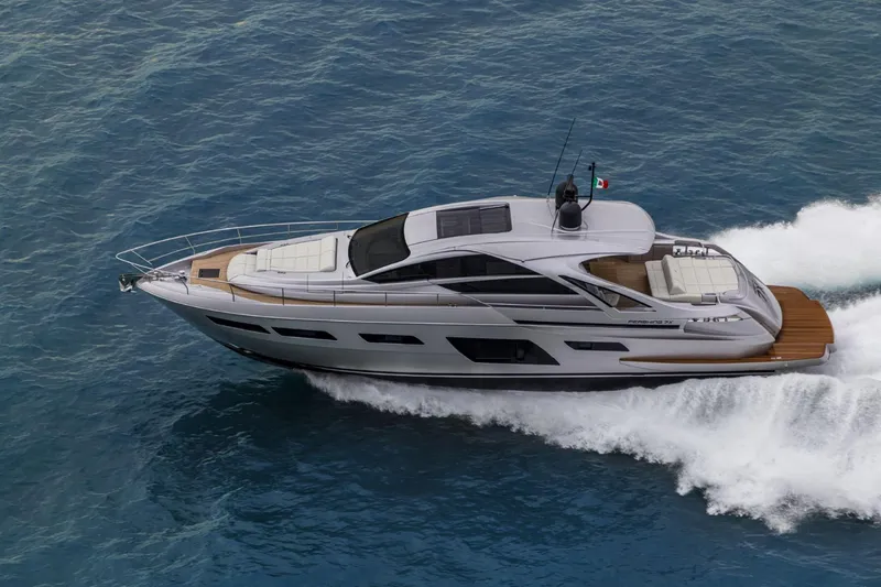 Slide: The Image of 2026 Pershing 7X yacht cruising on open water, showcasing sleek design and luxury. - 11