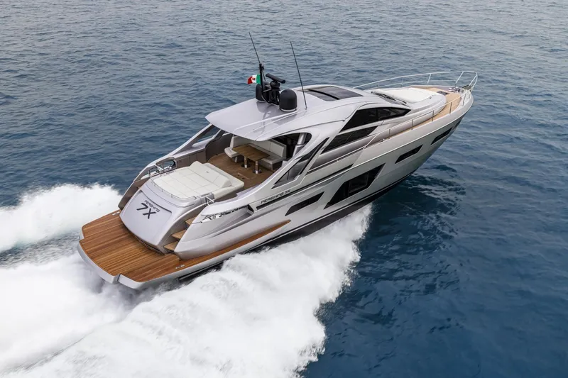 Slide: The Image of 2026 Pershing 7X yacht cruising on open water, showcasing sleek design and luxury features. - 6