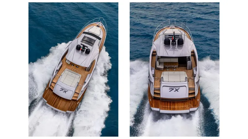 Slide: The Image of 2026 Pershing 7X yacht cruising on open water, showcasing sleek design and luxury features. - 9