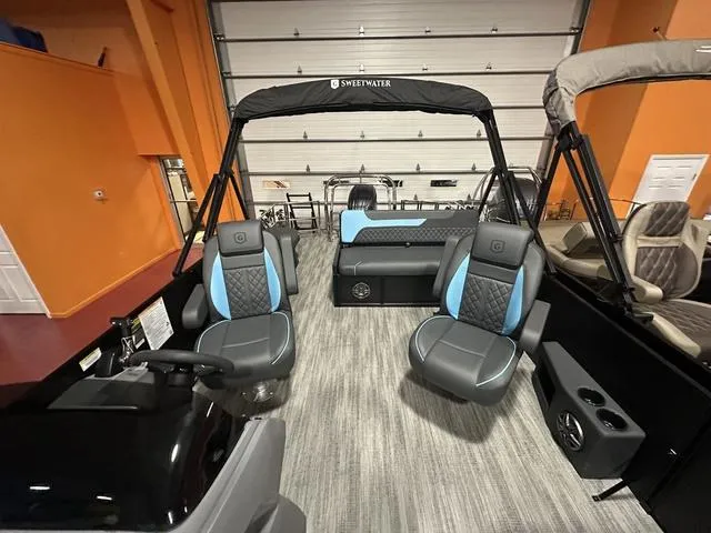 Slide: The Image of 2025 Godfrey Sweetwater 2286 SFL pontoon interior with seating and storage view. - 19