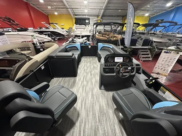 Slide: The Image of 2025 Godfrey Pontoons Sweetwater 2286 SFL interior with stylish seating and modern design. - 9