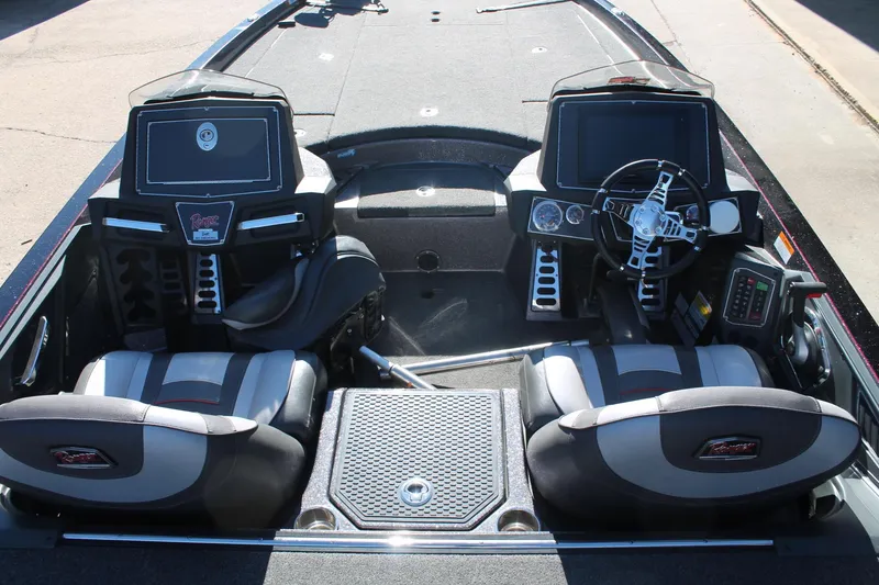 Slide: The Image of 2020 Ranger Z521L boat interior with dual consoles and steering wheel. - 5