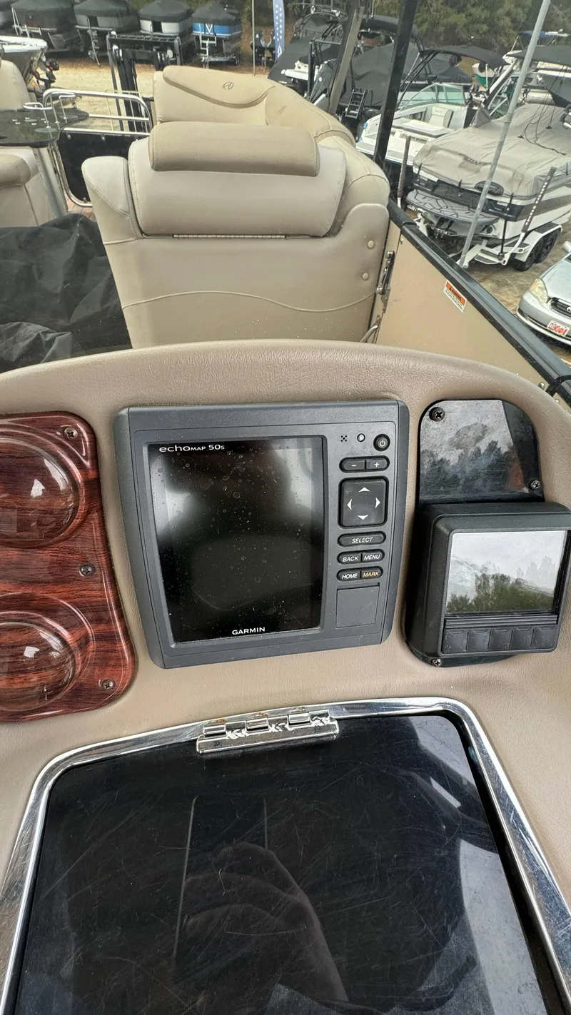 Slide: The Image of Dashboard of 2015 Avalon 2785 Paradise boat with Garmin echoMAP 50s. - 13