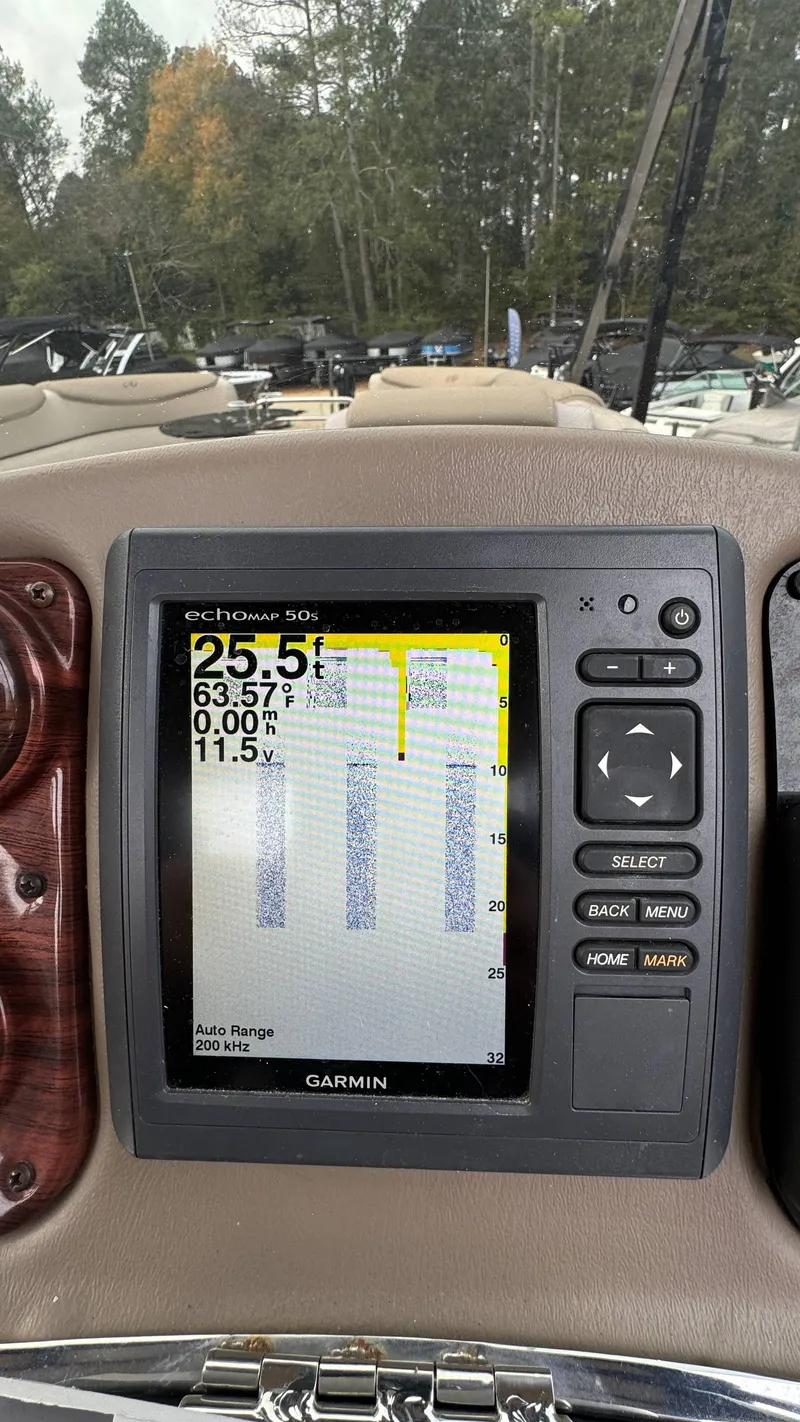 Slide: The Image of Garmin echomap 50s depth finder on Avalon 2785 Paradise boat, 2015 model. - 14