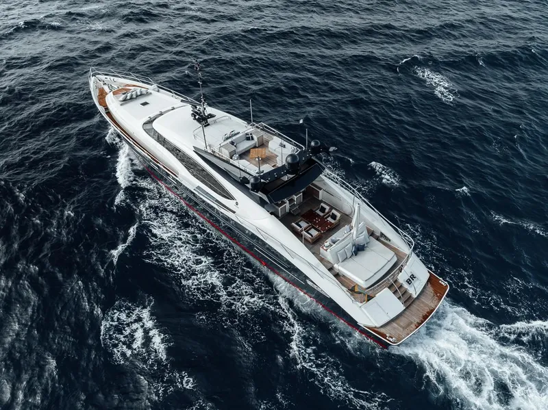 Slide: The Image of Palmer Johnson Express 2006 yacht cruising on open sea, aerial view. - 30