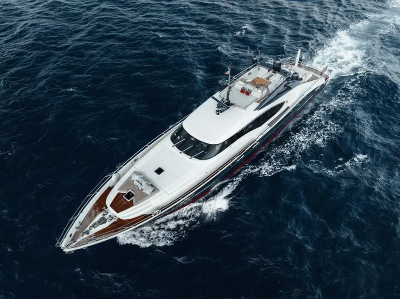 Slide: The Image of Aerial view of 2006 Palmer Johnson Express yacht cruising on open sea. - 31