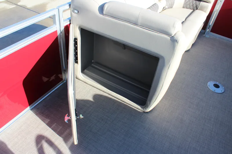 Slide: The Image of Open storage compartment on 2025 Sun Tracker Party Barge 22 DLX pontoon boat. - 19