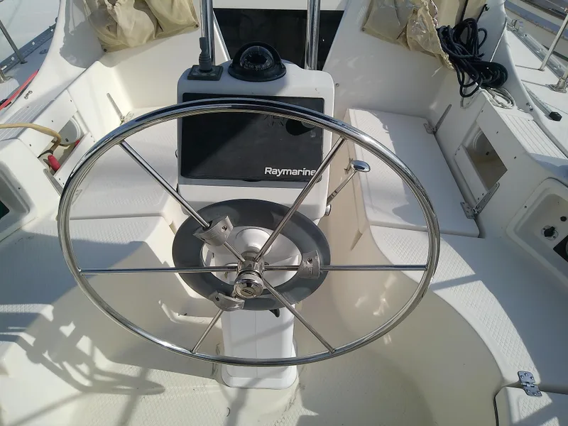 Slide: The Image of Steering wheel of 2017 Hake Seaward 32RK sailboat with Raymarine navigation system. - 15