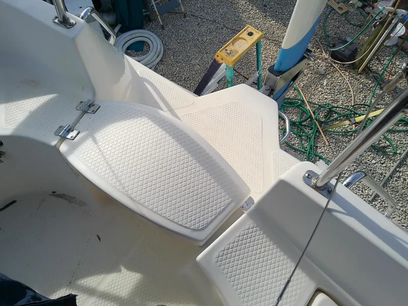 Slide: The Image of 2017 Hake Seaward 32RK boat deck with textured white surfaces. - 21