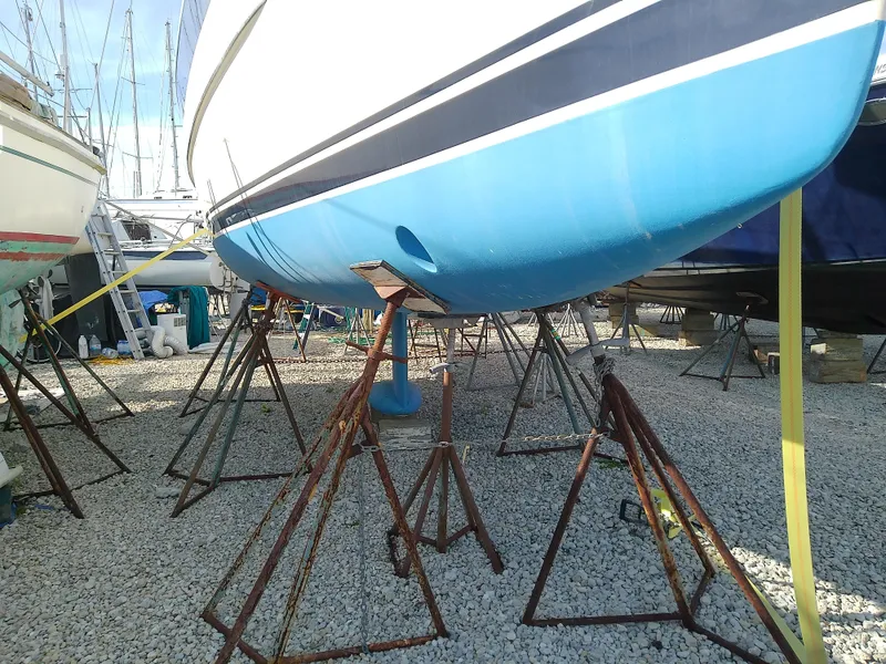 Slide: The Image of 2017 Hake Seaward 32RK sailboat on stands in a boatyard. - 4