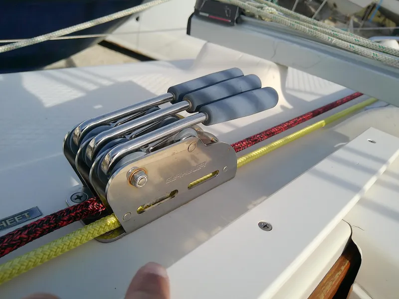 Slide: The Image of Close-up of a 2017 Hake Seaward 32RK sailboat's rope clutches and lines. - 40