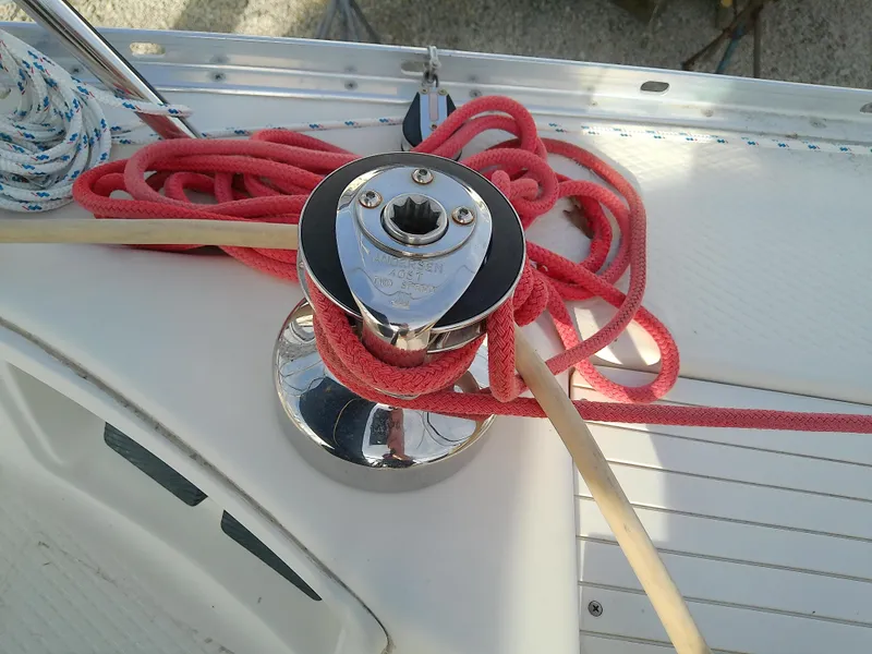 Slide: The Image of Winch with red rope on 2017 Hake Seaward 32RK sailboat deck. - 44