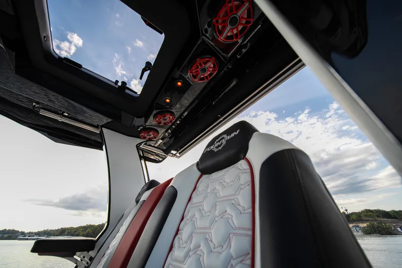 Slide: The Image of Interior of 2024 Fountain 43SCX boat with luxury seating and speaker system. - 40