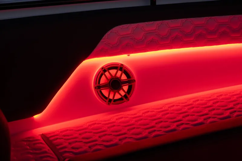 Slide: The Image of 2024 Fountain 43SCX interior with red LED lighting and speaker detail. - 67