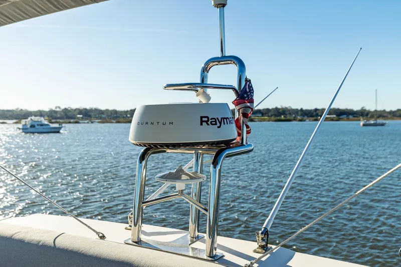 Slide: The Image of Prestige 520 Fly 2019 yacht with radar system on calm waters. - 36