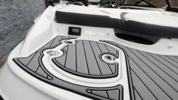 Slide: The Image of 2025 Monterey 224FS boat deck with sleek design and modern features. - 13