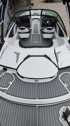 Slide: The Image of 2025 Monterey 224FS boat interior with sleek design and modern features. - 14