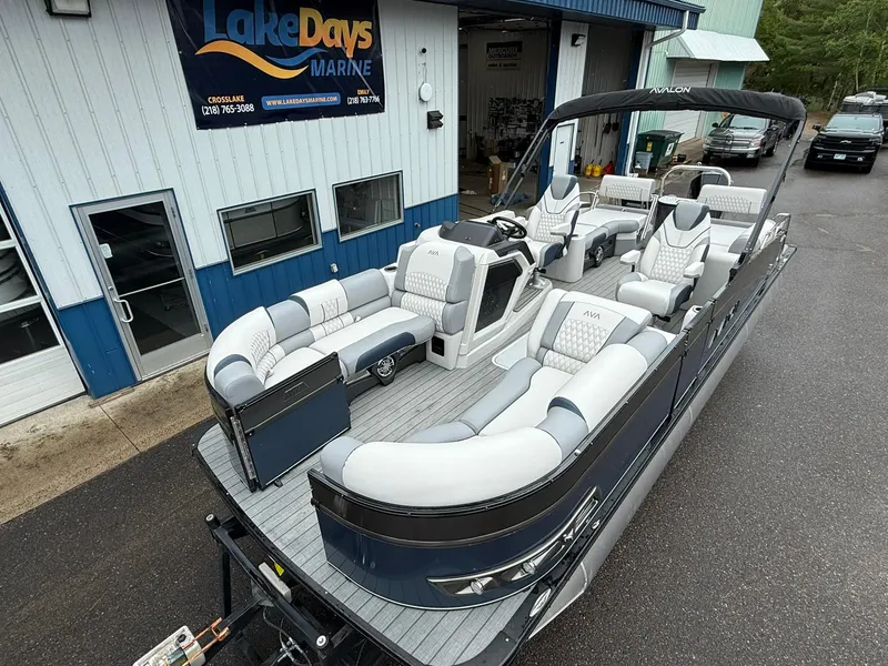 Slide: The Image of 2025 Avalon Catalina Quad Lounger Shift pontoon boat at Lake Days Marine dealership. - 23