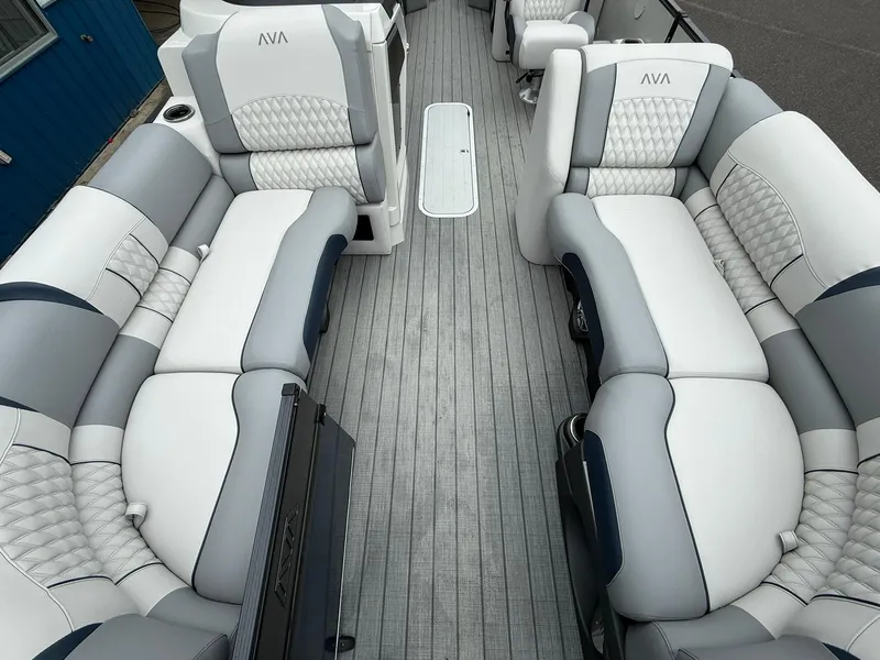 Slide: The Image of Luxurious seating on 2025 Avalon Catalina Quad Lounger Shift pontoon boat. - 6