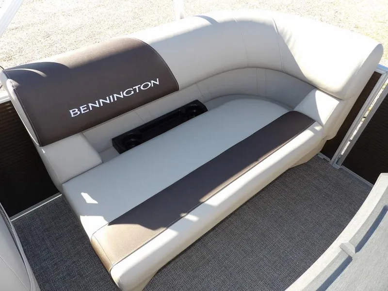 Slide: The Image of 2025 Bennington S Quad Bench 21 SSR boat seat, beige and brown upholstery. - 29