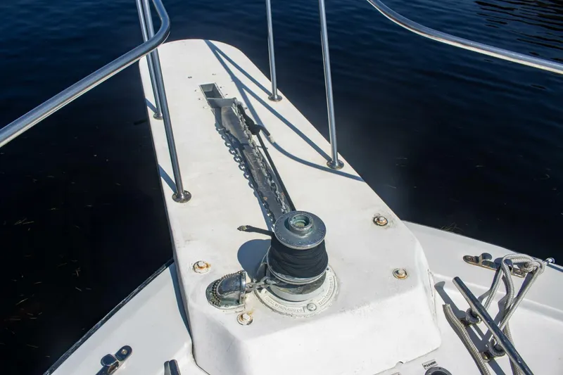 Slide: The Image of Bow of 1988 Chris-Craft 500 Constellation yacht with anchor windlass. - 5