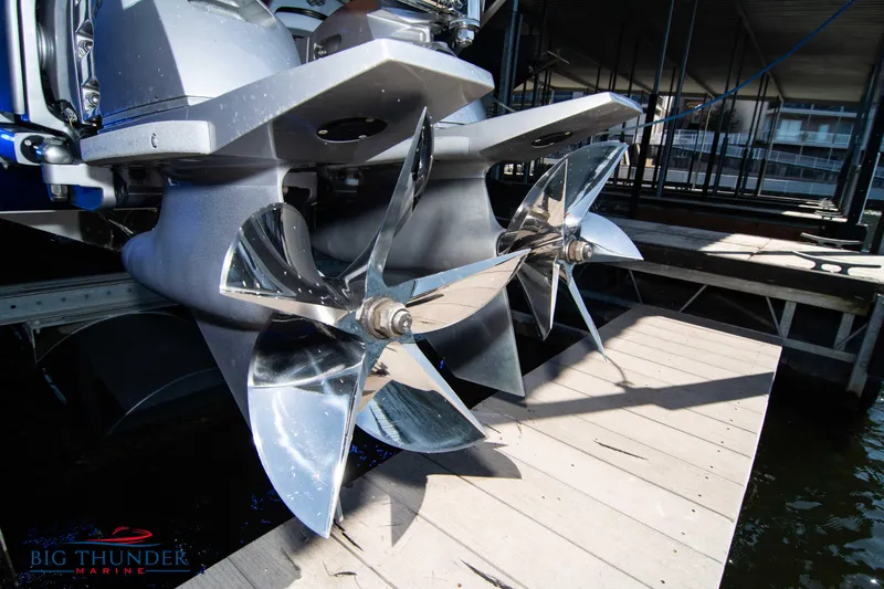 Slide: The Image of Close-up of 2007 Cigarette 42X boat propellers at dockside. - 9