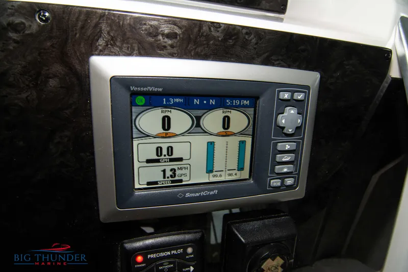 Slide: The Image of SmartCraft display on 2012 Sea Ray 410 Sundancer dashboard, showing vessel data. - 31