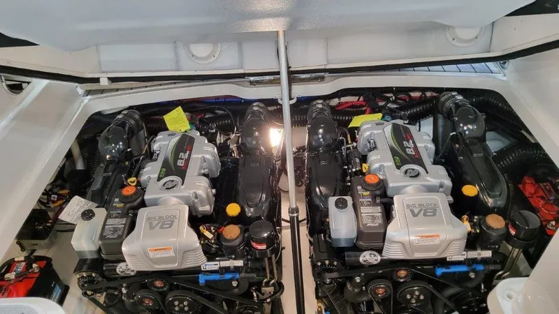Slide: The Image of Twin V8 engines in 2025 Formula 330 Crossover Bowrider boat. - 15
