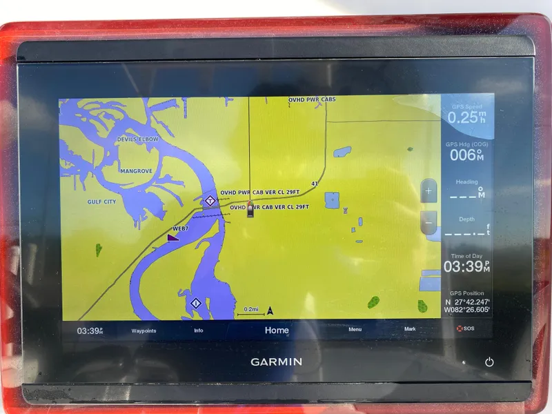 Slide: The Image of Garmin GPS display on 2020 Glasstream 280 Pro-XS showing navigational map. - 15