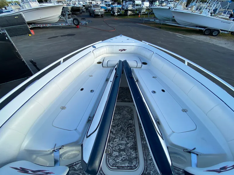Slide: The Image of 2020 Glasstream 280 Pro-XS boat interior with spacious seating and storage. - 29