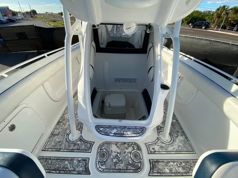 Slide: The Image of 2020 Glasstream 280 Pro-XS boat interior with stylish flooring and seating. - 39