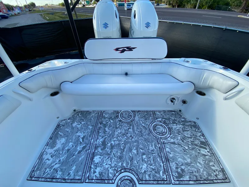 Slide: The Image of 2020 Glasstream 280 Pro-XS boat interior with stylish seating and patterned flooring. - 45