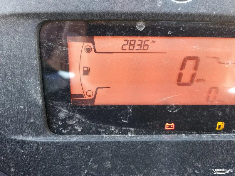 Slide: The Image of Sea-Doo GTX PRO 130 dashboard display showing 283.6 hours and 0 mph. - 8