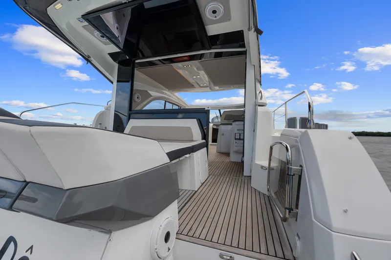 Slide: The Image of 2018 Jeanneau Leader 46 yacht interior with sleek design and spacious deck. - 14