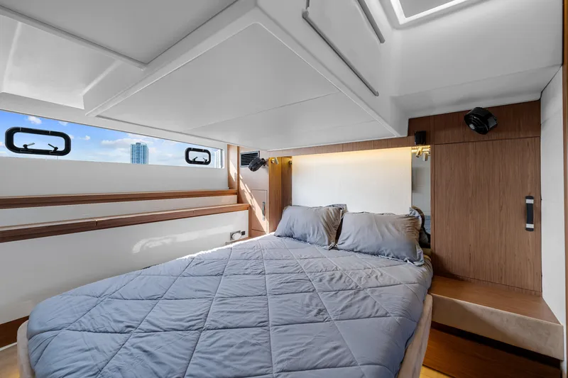 Slide: The Image of Luxurious cabin interior of 2018 Jeanneau Leader 46 yacht with cozy bed and modern design. - 36