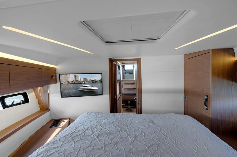 Slide: The Image of Luxurious interior of 2018 Jeanneau Leader 46 yacht with modern bedroom design. - 45