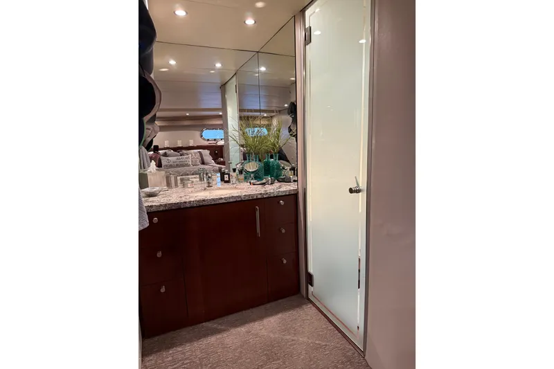 Slide: The Image of Bathroom interior of 1997 Bayliner 5788 Pilot House Motoryacht with shower and vanity. - 49
