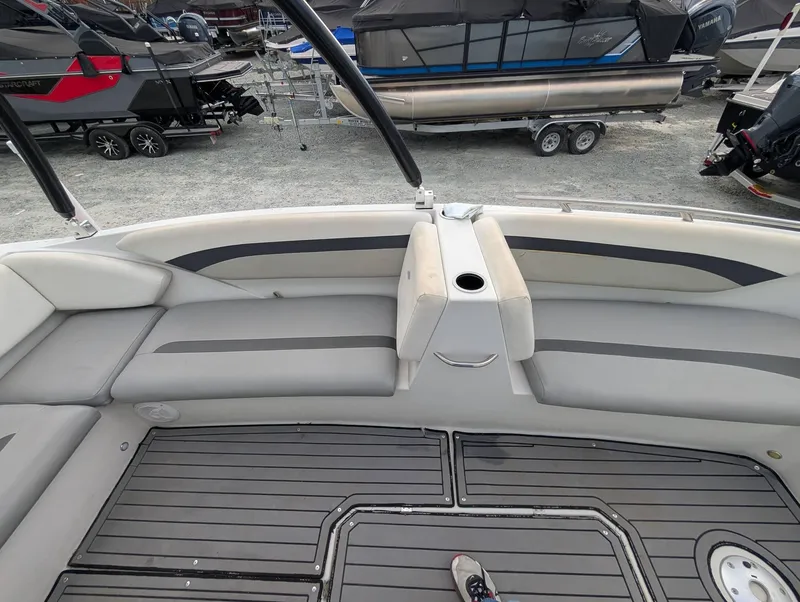 Slide: The Image of 2020 Starcraft SVX 171 boat interior with gray seating and flooring. - 9