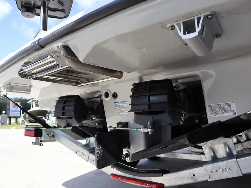 Slide: The Image of 2025 Yamaha Boats AR250 jet propulsion system and trailer detail. - 7