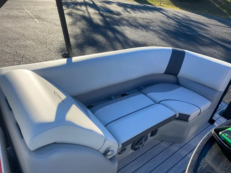 Slide: The Image of 2025 SunCatcher Select 322RC boat seating, featuring sleek, modern design and comfortable upholstery. - 10