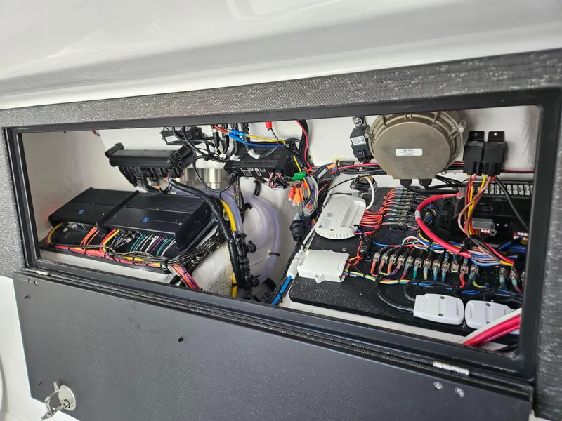 Slide: The Image of 2025 Monterey Elite 30 OB electrical system with wiring and components. - 48