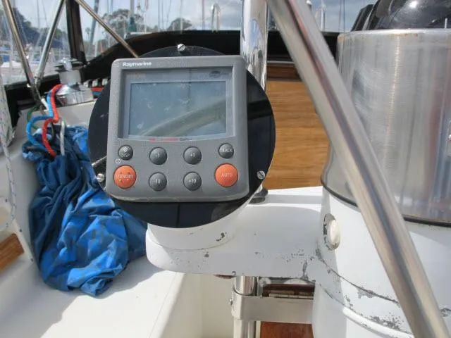 Slide: The Image of Raymarine navigation system on 1987 Pacific Seacraft PS37 sailboat cockpit. - 22