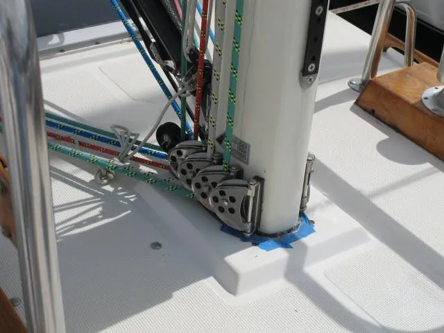 Slide: The Image of Close-up of 1987 Pacific Seacraft PS37 sailboat rigging and mast base. - 29