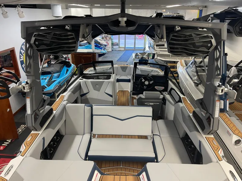 Slide: The Image of 2025 Nautique Super Air Nautique S21 interior with modern design and premium seating. - 26
