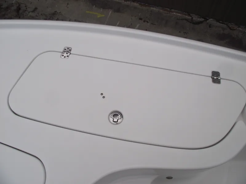 Slide: The Image of 2019 Sea Hunt BX 22 BR boat storage compartment with secure latch and hinges. - 11